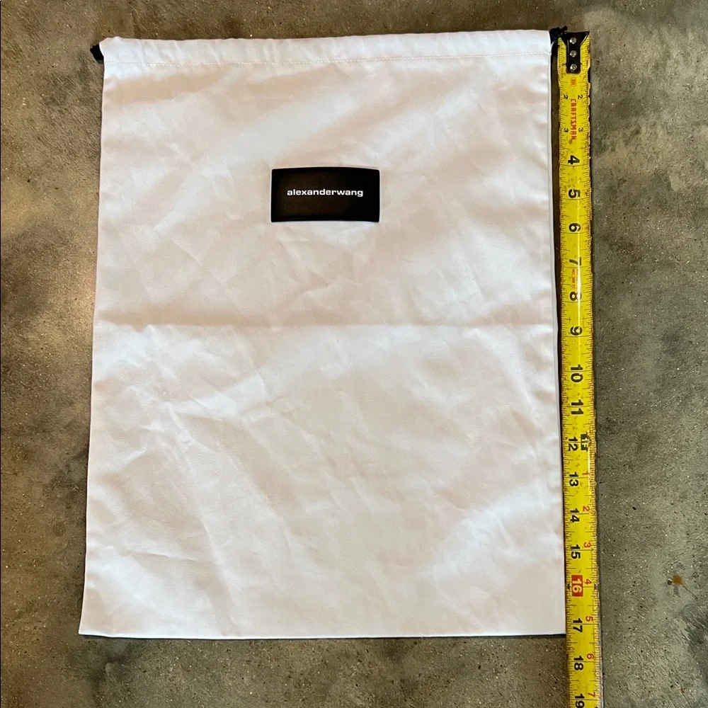 Authentic Alexander Wang White Drawstring Pouch with Black Logo Patch